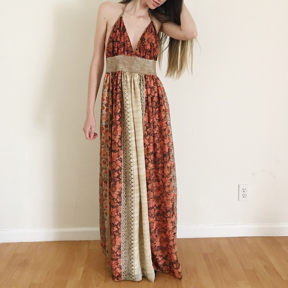 Tricia Fix Boho Pattern Maxi Halter Dress